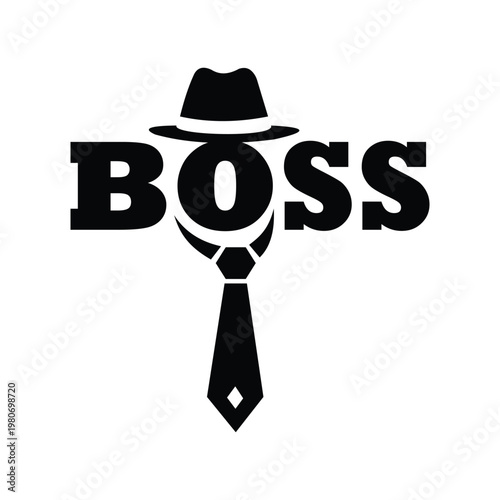 Canvas-taulu A stylized black and white graphic of a boss with a fedora hat and tie