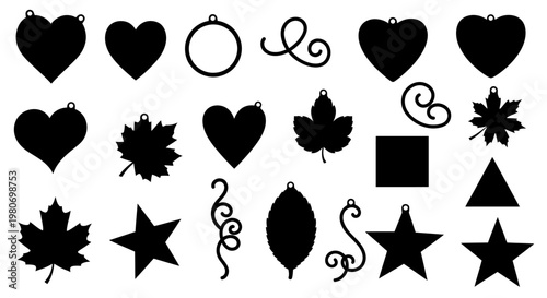 Black shapes and symbols icons set.