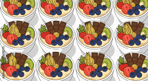 A delightful pattern of fruit and chocolate bowls