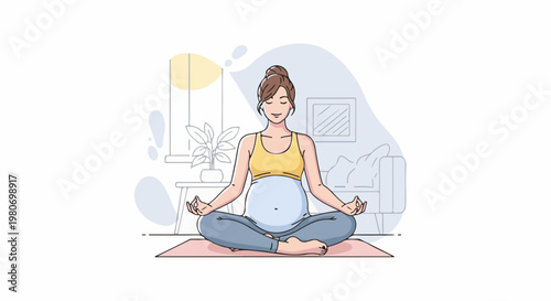 Pregnant woman meditating peacefully indoors on a yoga mat