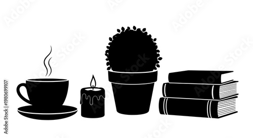 Black silhouette of stacked books.