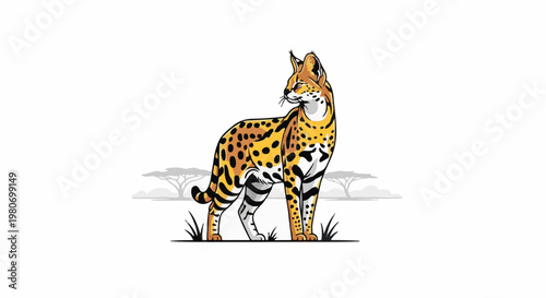 Artistic rendering of a spotted wild cat in a savanna
