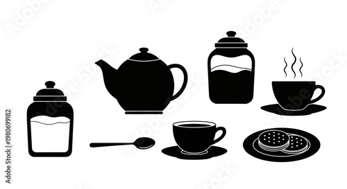 Black silhouette tea and coffee set.