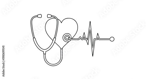 Medical stethoscope and heartbeat line representing healthcare and medical diagnostics in a clean, professional style