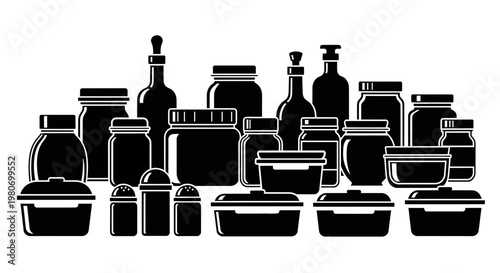 Black silhouettes of kitchen containers.