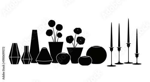 Black silhouettes of home decor objects.