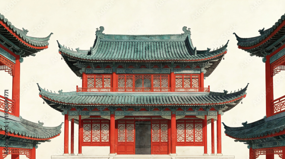 Naklejka premium Nominandus_ChineseArchitecture_OilPainting_19