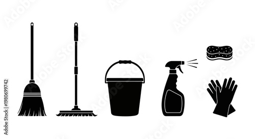 Cleaning supplies and tools set.