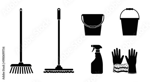 Cleaning tools and equipment set.