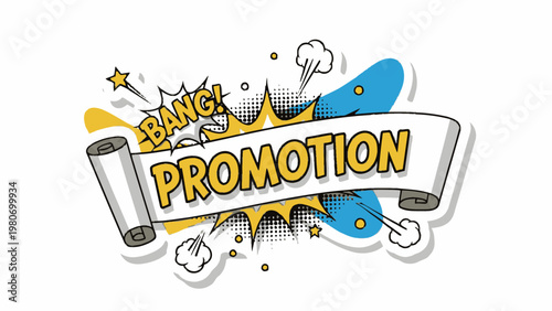 Vibrant pop art promotion banner illustration featuring an explosive 'BANG!' comic book style, ideal for sales and marketing campaigns