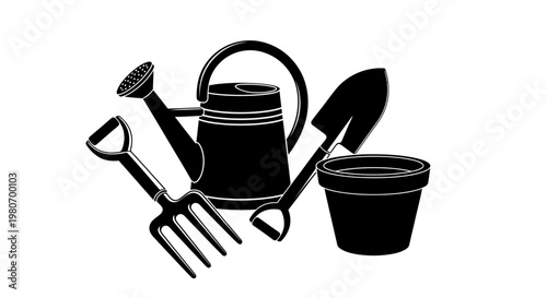 Gardening tools and equipment set.