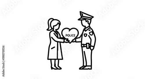 Woman gives police officer a heart with 'POLICE' written on it