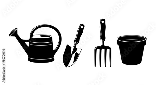 Gardening tools on a white background.