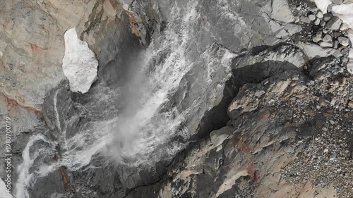 Caucasus, North Ossetia. Adaykom Gorge. Mountain waterfall.