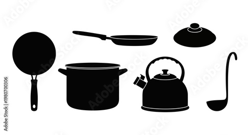 Kitchen Cooking Utensils and Pots.