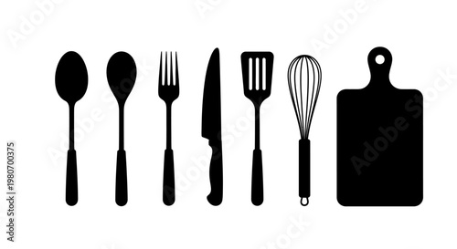 Kitchen Utensils and Cutting Board.