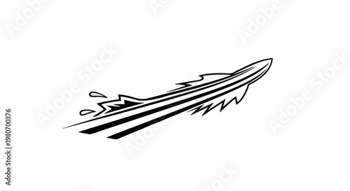 Stylized, dynamic black and white illustration of a speeding boat leaving a wake