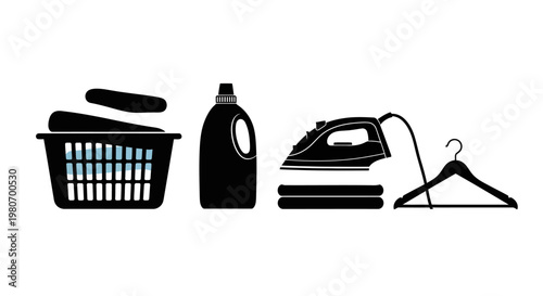 Laundry and ironing tools icons set.