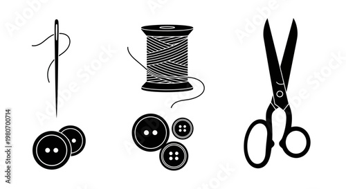 Sewing tools and accessories closeup.