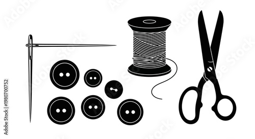 Sewing tools and accessories closeup.