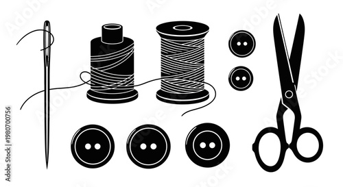 Sewing tools and accessories closeup.