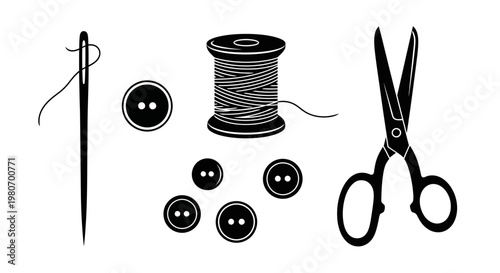 Sewing tools and accessories closeup.