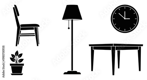 Silhouette of chair and table furniture.