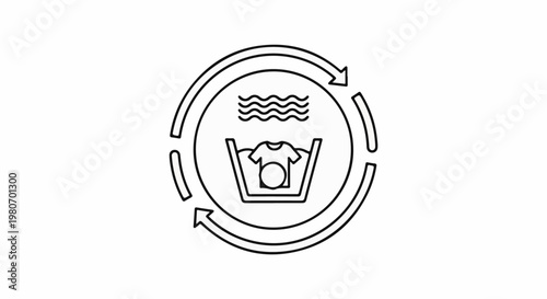 Laundry care symbol washing t-shirt in basin with wavy water lines