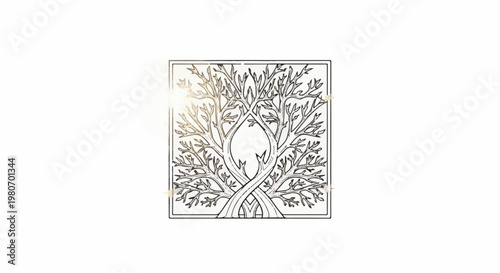 Intricate drawing of a square frame with two intertwined trees