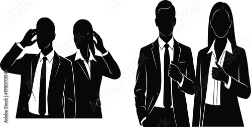 Successful Business Team Silhouette Vector Illustration Featuring Men and Women in Suits for Corporate Communication Professional Leadership and Global Executive Management