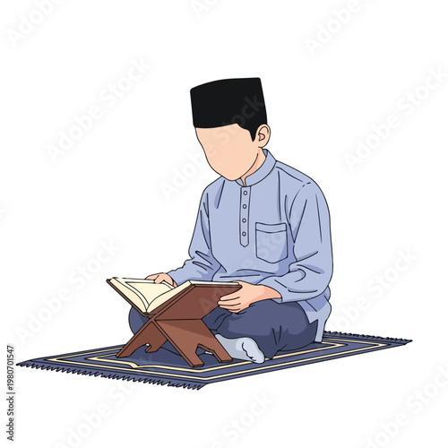 Cute Muslim Boy Character in Religious Outfit
