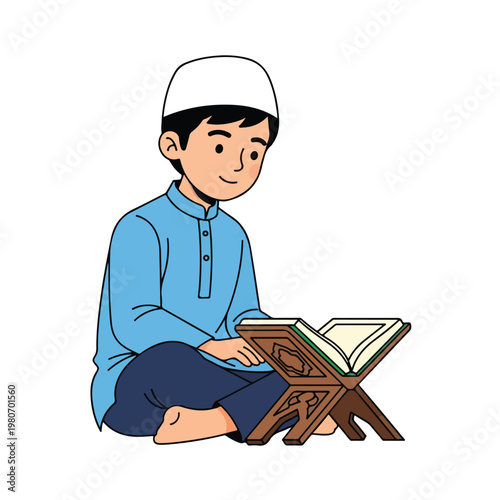 Cute Muslim Boy Character in Religious Outfit