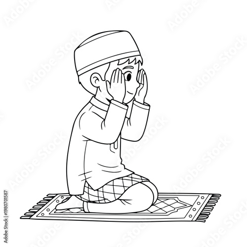 Cute Muslim Boy Character in Religious Outfit