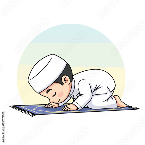 Cute Muslim Boy Character in Religious Outfit