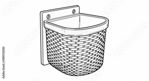 Woven wall-mounted holder with a flat mounting plate and a rounded basin