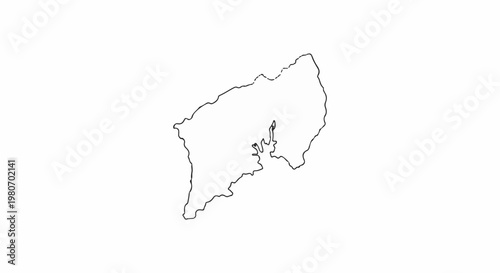 Outline map of a landmass with a large inlet on the right side