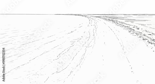 Tire tracks lead across a vast, flat, white expanse under a clear sky