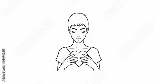 Woman with short hair holding heart with both hands