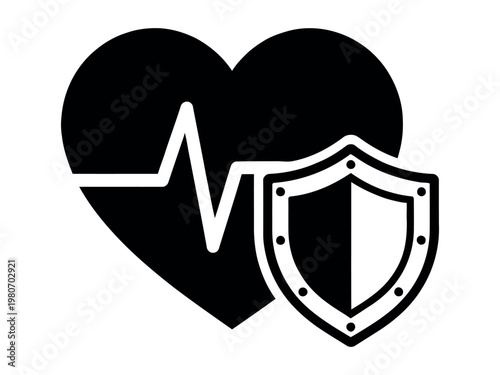 Heart health protection icon with heartbeat line and shield symbol well being protection healthcare insurance security heartbeat cardiology cardiogram wellness hospital diagnostic medicine