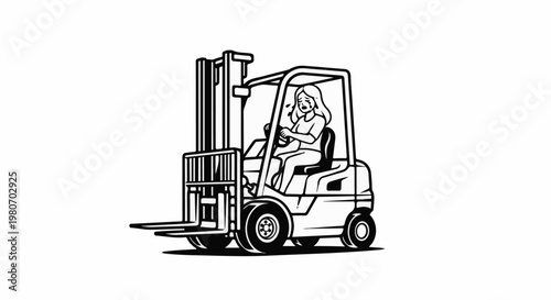 Woman driving a forklift, crying and distressed