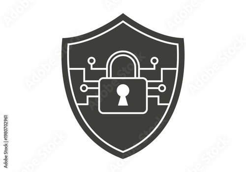 Escudo de seguridad con candado y circuitos digitales para protección de datos