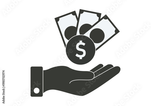 Mano humana sosteniendo una moneda de dólar y billetes como concepto de ahorro o pago