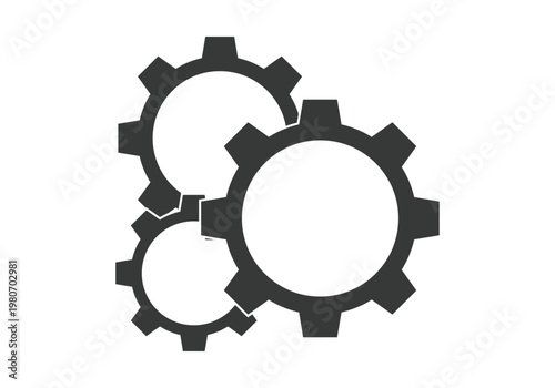 Tres engranajes mecánicos entrelazados que simbolizan el trabajo en equipo y el proceso industrial