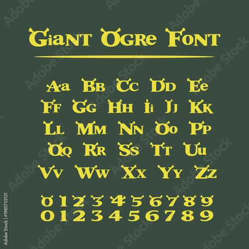 Giant Ogre Style Font Alphabet And Numbers For Fantasy Theme Desig