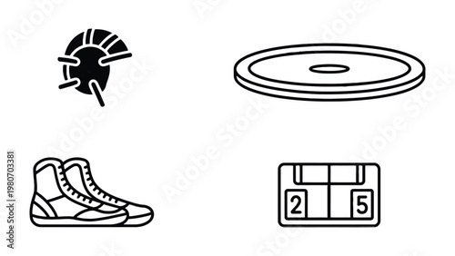 Wrestling Icons: A set of detailed icons representing various wrestling elements, offering a glimpse into the sport's essential equipment and scoring