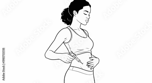Woman administering subcutaneous injection to her abdomen