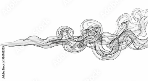 wispy grey smoke swirling against a white background, abstract flow