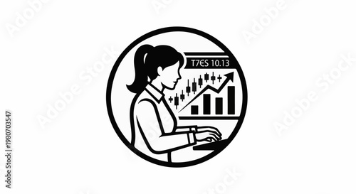 Woman analyzing financial market data on computer