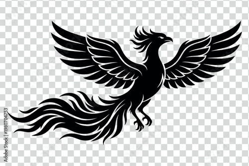 Black Phoenix Bird Icon, Mythical Creature, Vector Graphic, Isolated Illustration