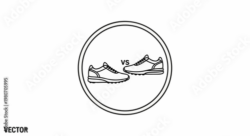 Two outlined shoes face each other in a circular frame